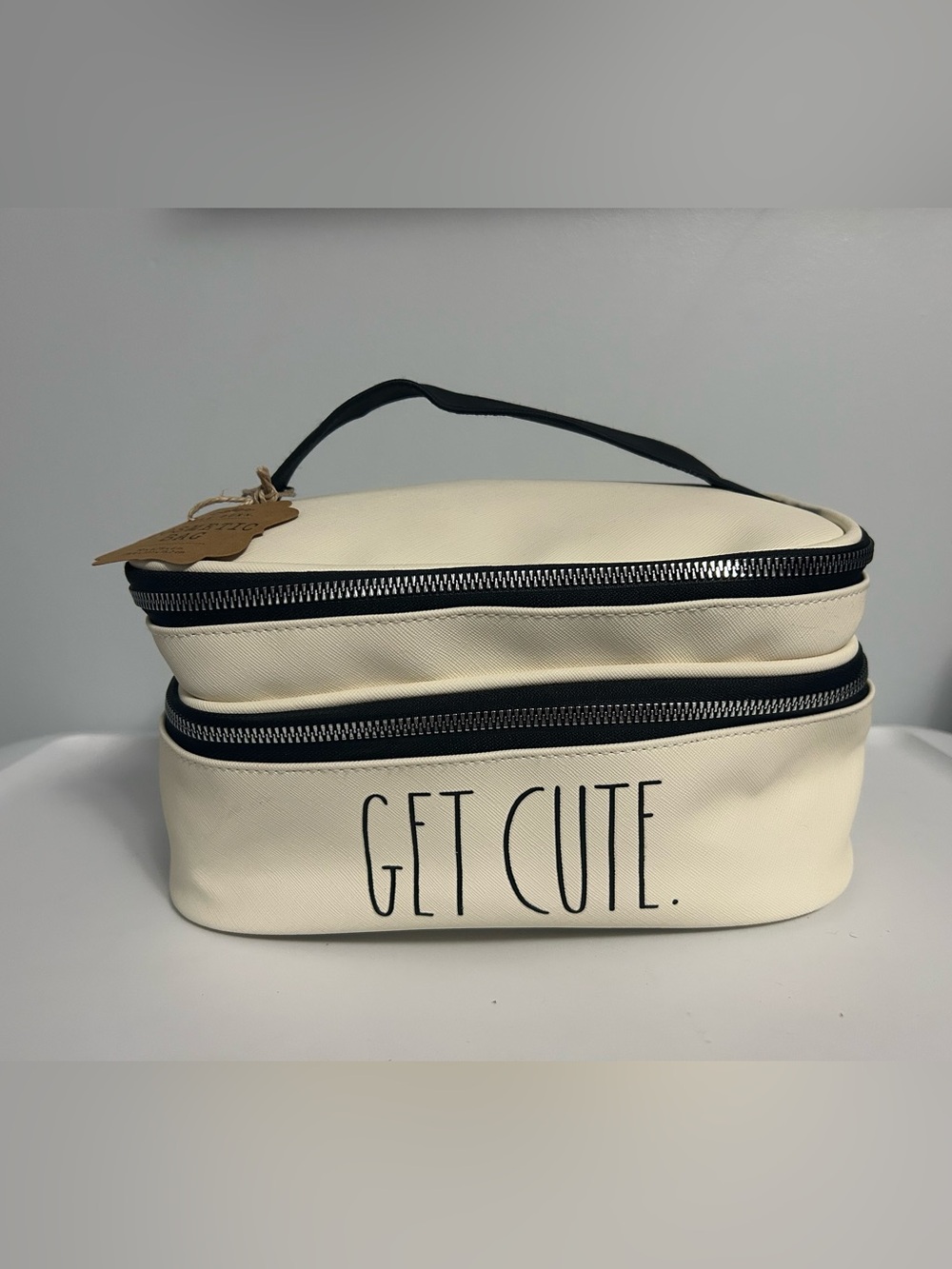Rae Dunn Cream 'Get Cute' Double-Zip Cosmetic Case